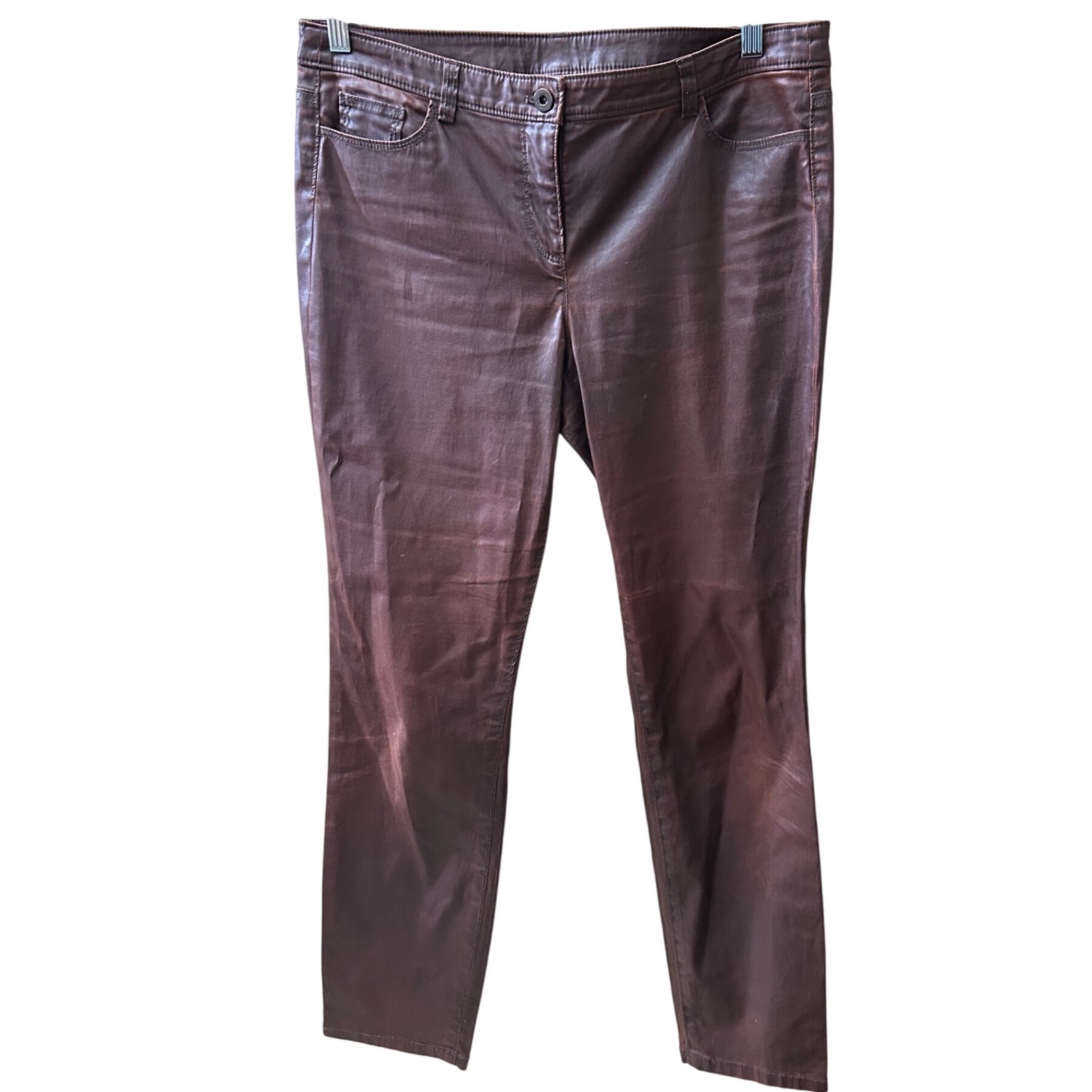 W By Worth Size 8 Womens Brown Coated Faux Leather Straight Pants Butter Soft